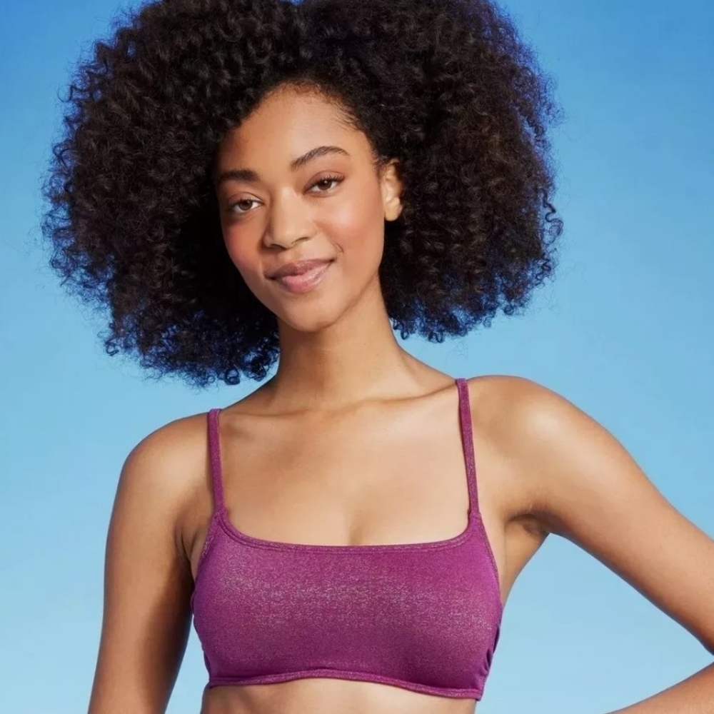 Purple Sparkle-Square Neck Underwire-bralette- Bikini Top- Removable Pads.